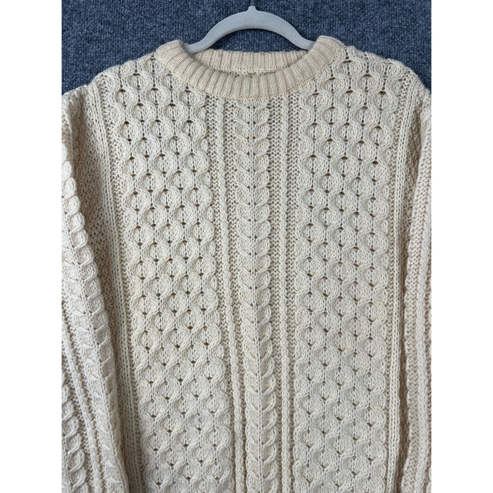 Vintage Cream Cable Knit Fisherman Sweater L Mens Crewneck Ivory‎ Honeycomb Knit - Picture 2 of 6